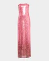 Simkhai Leilani Strapless Sequin Column Gown In Pink