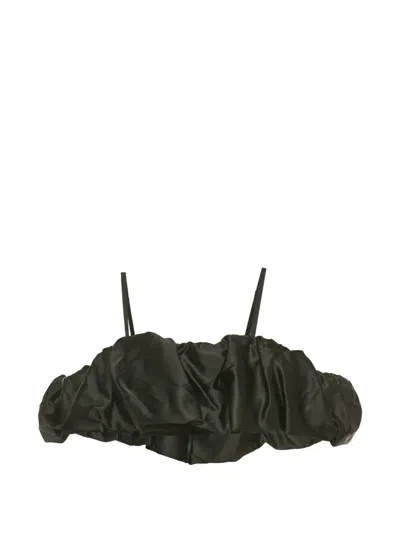 Pre-owned Simkhai Leonora Ruffled Corset Cropped Top In Black