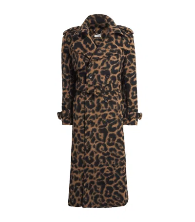 Simkhai Rumi Leopard-print Brushed Wool-blend Trench Coat In Brown