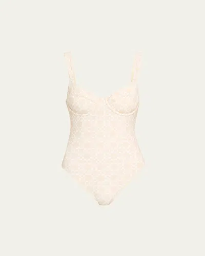 Simkhai Lexi Bustier One-piece Swimsuit In Sand