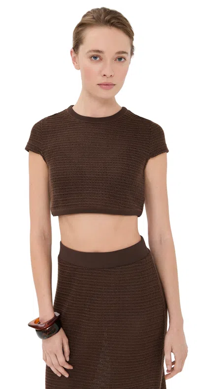 Simkhai Lidie Short Sleeve Top Chocolate In Brown