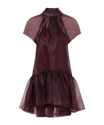 Simkhai Bow-detailed Organza Mini Dress In Brown