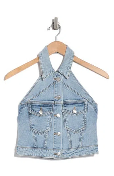 Simkhai Lincoln Denim Halter Top In Coastal