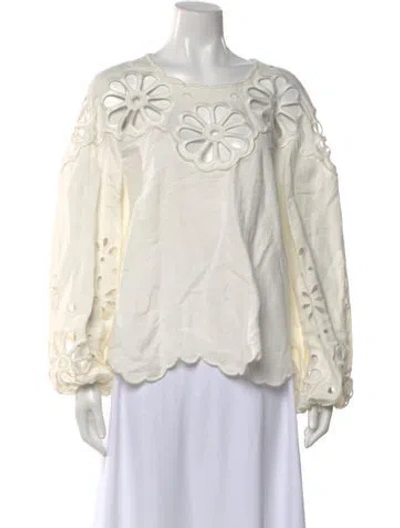 Pre-owned Simkhai Linen Floral Print Blouse In White
