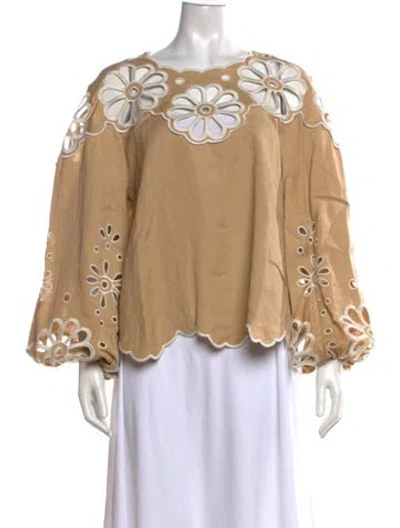 Pre-owned Simkhai Linen Floral Print Top In Neutrals