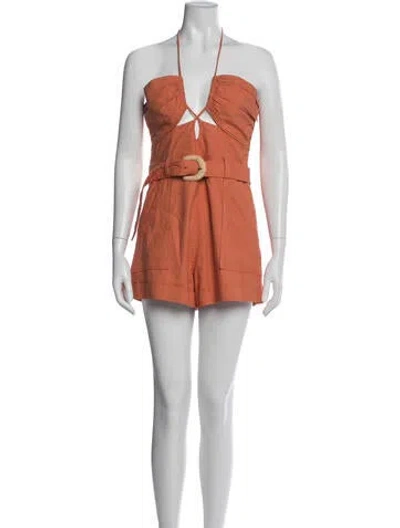 Pre-owned Simkhai Linen Halterneck Romper In Orange