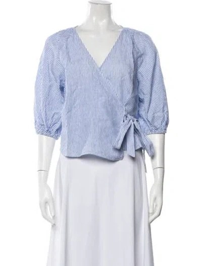 Pre-owned Simkhai Linen Striped Blouse In Blue/white