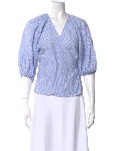 Pre-owned Simkhai Linen Striped Blouse W/ Tags In Blue