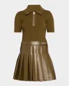 Simkhai Linnie Pleated Combo Mini Dress In Green