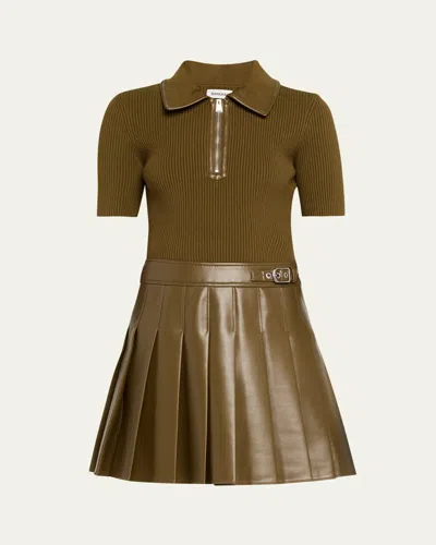 Simkhai Linnie Pleated Combo Mini Dress In Green