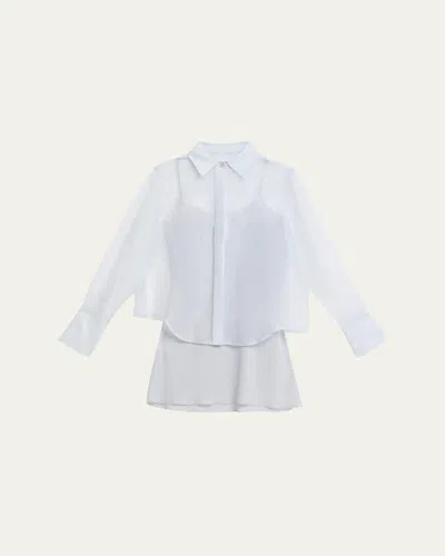 Simkhai Loen Long-sleeve Organza Shirt In Blue