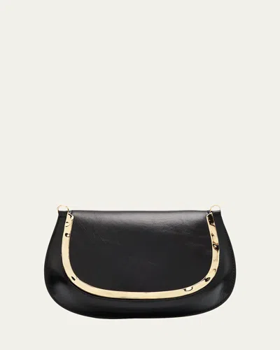 Simkhai Logan Metal-trim Shiny Leather Crossbody Bag In Black