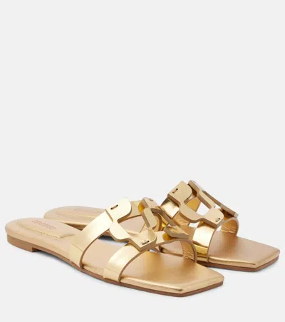 SIMKHAI LOGO METALLIC LEATHER SLIDES