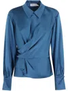 Simkhai Satin-finish Long-sleeve Blouse With Draped Front In Blue