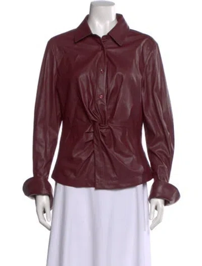 Pre-owned Simkhai Long Sleeve Button-up Top In Burgundy