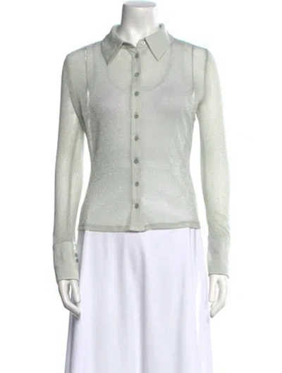 Pre-owned Simkhai Long Sleeve Button-up Top In Green