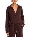 Simkhai Long Sleeve Cotton And Cashmere Polo Sweater In Chocolate