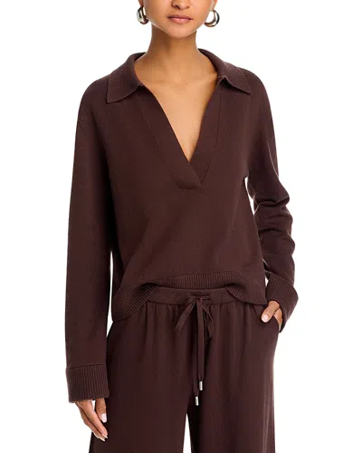 Simkhai Long Sleeve Cotton And Cashmere Polo Sweater In Chocolate