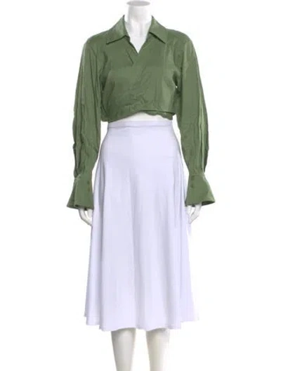 Pre-owned Simkhai Long Sleeve Crop Top In Green