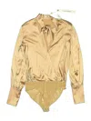 Simkhai Long Sleeve Silk Top Gold Metallic Pattern Tie Neck Tops In Gold