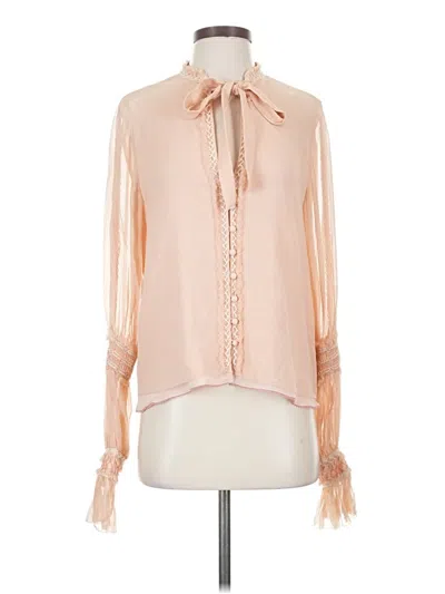 Pre-owned Simkhai Long Sleeve Silk Top Pink Tie Neck Tops