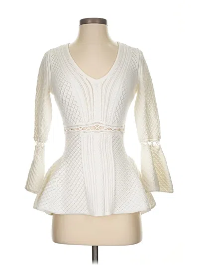 Pre-owned Simkhai Long Sleeve Top Ivory Plunge Neckline Tops In White