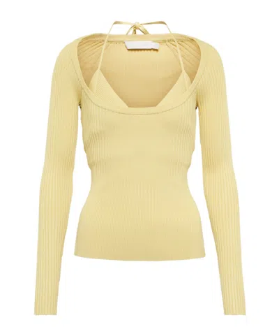 Simkhai Long-sleeved Ribbed Knit Sweater In Nude