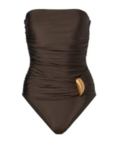 Simkhai Lorena Appliqué Ruched Swimsuit In Brown