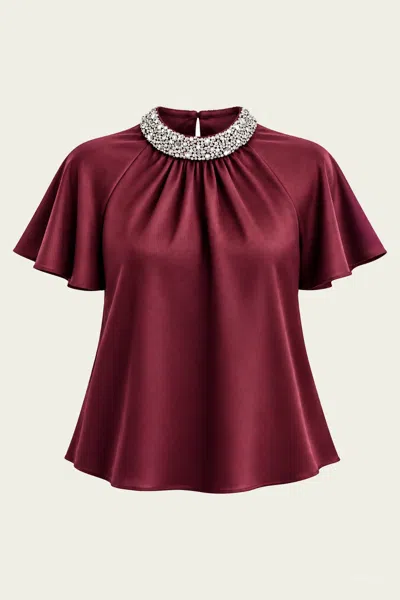 Simkhai Loreta Embellished Top In Dark Orchid In Burgundy