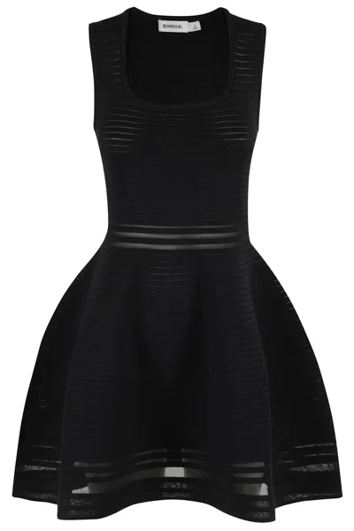 Simkhai Black Square Neck Dress With Flared Skirt In Fabric Woman