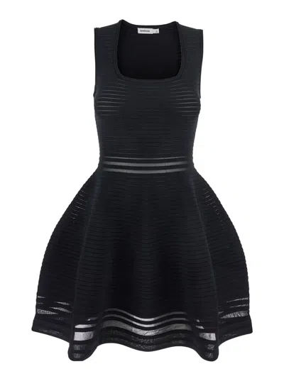 Simkhai Black Square Neck Dress With Flared Skirt In Fabric Woman