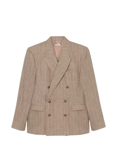 Simkhai Lucas Striped Double-breasted Blazer In Neutral