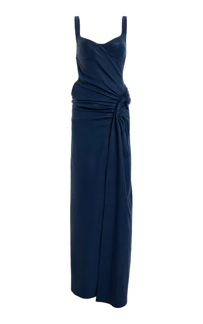 Simkhai Lyle Draped Leather Dress In Blue