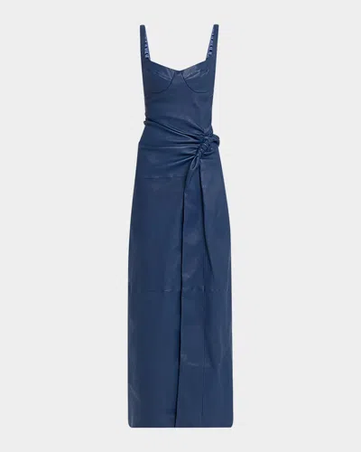 Simkhai Lyle Draped Leather Midi Dress In Blue