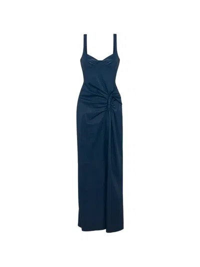 Simkhai Lyle Draped Leather Long Dress In Blue
