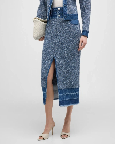 Simkhai Maddy Combo Denim Knit Midi Skirt In Tide Midnight Multi