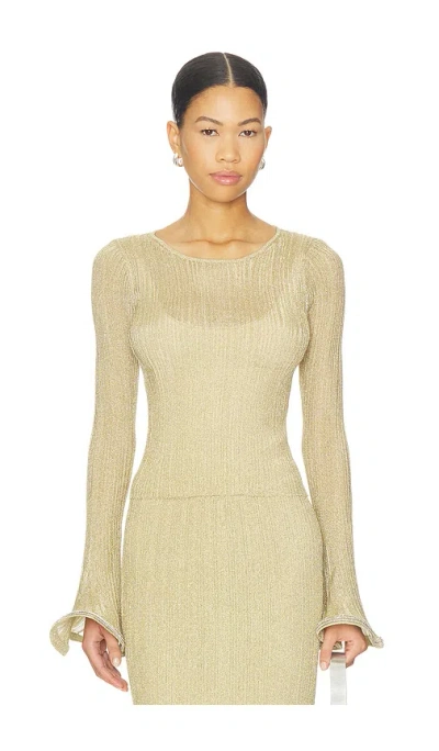 Simkhai Maebry Long Sleeve Crewneck Top In White