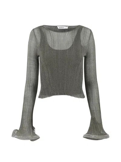 Simkhai Maebry Ruffled Ribbed T-shirt In Gray