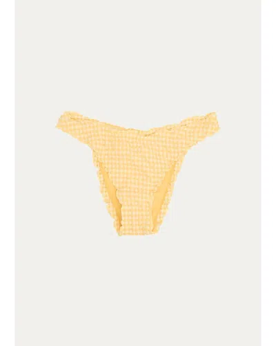 Simkhai Maelie Textured Gingham Bikini Bottoms In Mango Multi
