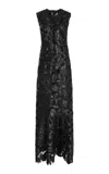 Simkhai Magnolia Embroidered Vegan Leather Maxi Dress In Black