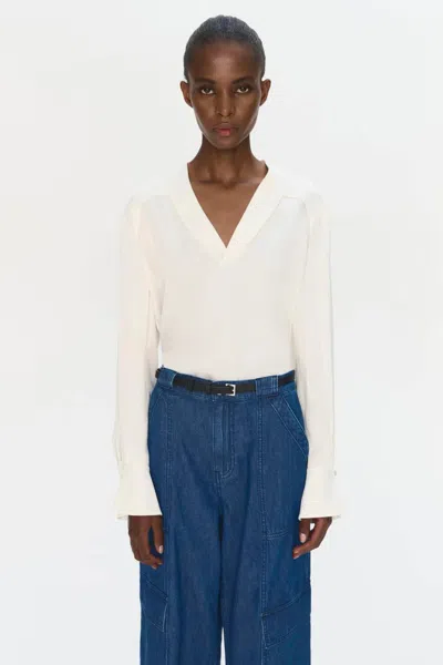 Simkhai Maisey Long Sleeve V-neck Blouse In Ivory In White