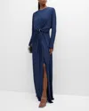 Simkhai Maisie Draped Blouson Column Gown In Midnight