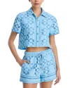 Simkhai Makaia Cropped Button Down Shirt In Azure Sky Multi In Blue