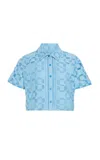 Simkhai Makaia Cropped Cotton-blend Shirt In Blue