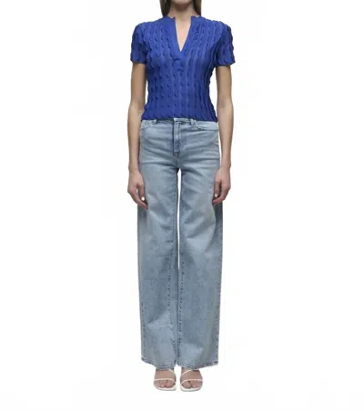 Simkhai Mallorie Scalloped Knit Polo Top In Blueberry