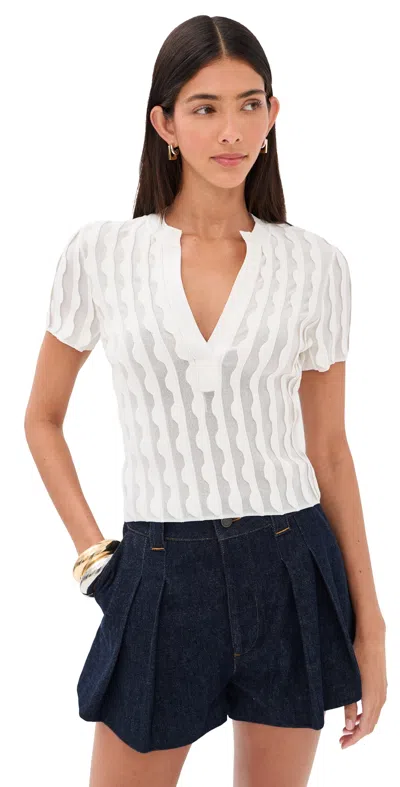 Simkhai Mallorie Scalloped Knit Polo Top Ivory In White