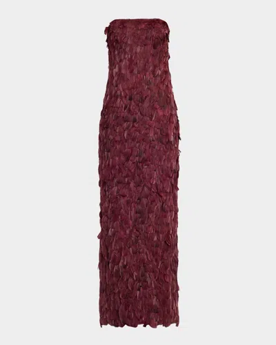 Simkhai Malvina Feather Strapless Gown In Burgundy