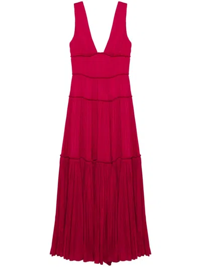 Simkhai Mandi Tiered Pleated Satin Gown In Pink