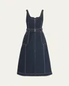 Simkhai Manson Sleeveless Cotton Belted Midi Dress In Midnight