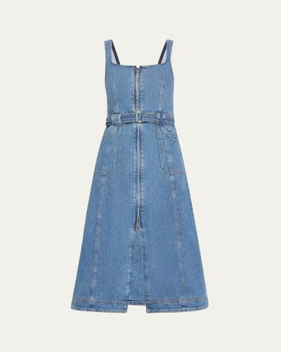 SIMKHAI MANSON ZIP-FRONT DENIM MIDI DRESS